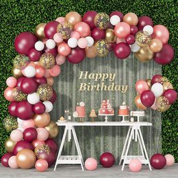Party Decor Wine Red Pink Balloon Garland Arch Kit Confetti Latex Metallic Balloons Birthday Baby Shower Wedding Supplies MJ0789
