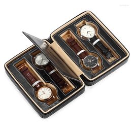 Watch Boxes Top Brand Black Box Storage Leather For 4 Slots Watches Zipper Case Holder Men Travel Organiser Display Gift Bag