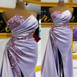 2022 Arabic Aso Ebi Mermaid Lavender Prom Dresses Lace Beaded Pearls Evening Formal Party Second Reception Birthday Engagement Gowns Dress ZJ773