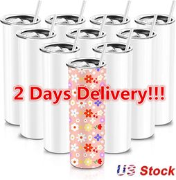 2 Days Delivery Tumblers White Straight Sublimation 20oz Stainless Steel Double Wall Insulated Cup Blanks with Lids and Straw Individually Box
