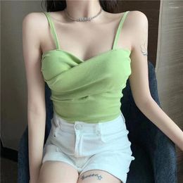 Women's Tanks Cotton Sexy Sling Outside Wear With Chest Pad Beautiful Back Solid Color No Steel Ring Slim Vest Green Tops For Women Top