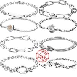 Bangle 925 Sterling Silver Basic Snake Chain ME Link Knotted Heart TBar Bracelets Fit Original Brand Charm Women DIY Bracelet Jewelry 220831