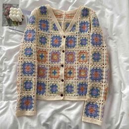 Women's Jackets Spring Summer Knitted Cardigan Womens Full Sleeve Colourful Thin Jacket Cardigan Bohemian Embroidery Crochet Outwear T220830