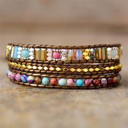 Bangle Multi Layered Boho Leather Wrap Bracelets High End Imperial Jaspers Crystal Handmade Beaded Cord Bracelate Homme Women Bijoux 220831