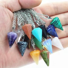 Pendant Necklaces Stainless Steel Chains Cone Awl Crystal Natural Stone Necklaces Choker Pendant Necklace For Women Men Dhseller2010 Dhmug