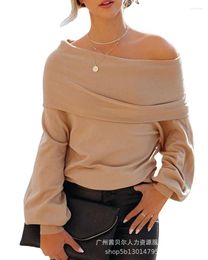 Women's Sweaters Women's Women Pullover Knitwear Loose Slash Neck Off Shoulder Lantern Sleeve Casual Sweater Fashion