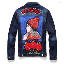 Men's Jackets Men's Slim-fit Denim Jacket European And American Style Beauty Badge Paint Long-sleeved Trendy Men's