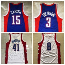 04 Retro Basketball Jersey 41 Dirk Nowitzki 3 Allen Iverson Carter White Red Blue Mens Stitched Jerseys Mesh Breathable