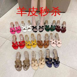 Designer Slipper Original Slides Oran Sandals H-drag Crocodile Women Wear Leather Flat Bottom Flip Flop Type Thick Heel Sandals in Summer