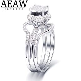 Solitaire Anel Anéis de Casamento Real 18K Ouro Branco Único Engagment Set para Mulheres DEF Cor VVS1 Teste Positivo Certificado Halo 220829