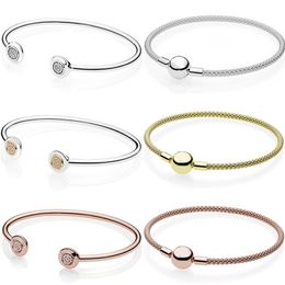 Bangle Original Rose Gold Signature Open Bangle Ball Clasp Mesh Bracelet Fit 925 Sterling Silver Bangle Bead Charm Europe DIY Jewellery 220831