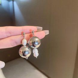 Dangle & Chandelier Asymmetric Metal Ball Baroque Pearls Earrings European American Style Personality Fashion Stud Earrings Ms Travel Accessories