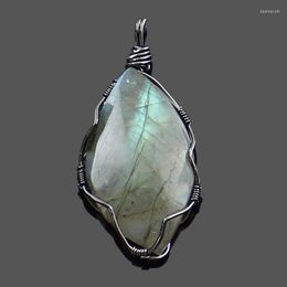 Pendant Necklaces Irregular Raw Stone Labradorite Natural Stones Healing Reiki Wire Winding Handmade DIY Jewelry 1PC