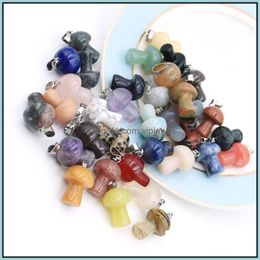 Charms Reiki Mushroom Shape Natural Stone Charms Crystal Agates Charm Pendant For Men Women Fashion Jewellery Making Acc Drop Delivery Dhn4M