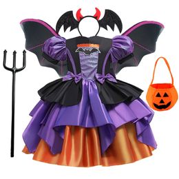 Special Occasions Halloween Bat Look Cosplay Dress for Girls Children Carnival Masquerade Party Witch Little Devil Child Clothing Set 220830