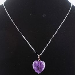 Natural Stone Necklace Jewellery Sets For Woman Amethysts Heart Pendant Earrings Bridal Wedding Set O9493