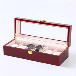 Watch Boxes Red Wood Box Organiser For Men 6 Slots Display Stand Case Casket Watches Storage