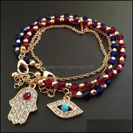 Charm Bracelets Lucky Fatima Hamsa Hand Blue Evil Eye Charms Bracelets Bangles Mtilayer Beads Turkish Jewelry For Women 641 K2 Drop Dhh5Q