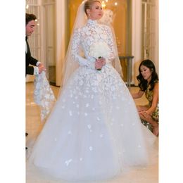 Очаровательные длинные рукава кружевные аппликации свадебные платья с высоким уровнем шеи, приготовленное в виде свадебного платья с размером