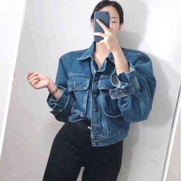 Women's Jackets 2022 Women's Cufflink Short Denim Crop Blue Ripped Jean Coat dded Womens Spring Cowboy Jacket Top Demin Jackets Women Woman T220830