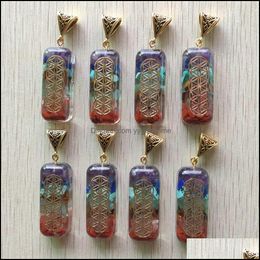 Pendant Necklaces Retro Cuboid Reiki Chakra Pendum Pendant Natural Amethysts Lapis Lazi 7 Colours Stone Pillar Pendants Charms Wholesa Dhgan