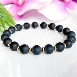 MG1566 Strand Matte Black Onyx Bracelet for Women or Men Energy Protection Bracelet Handmade Boho Beaded Yoga Jewellery