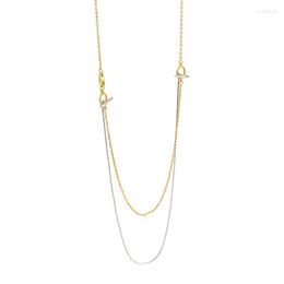 Chains S925 Silver OT Clasp Design Double Layer Golden Female Woman Sterling Necklace Clavicular Commuting Simple Choker