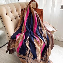 Scarves Fashion Autumn Soft Silk Scarf Women Luxury Long Bandana Stole Brand Shawl Foulard Designer Hijab For Ladies YD0507