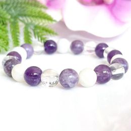 MG1543 Strand Purple Crown Chakra Bracelet Amethyst Lepidolite Clear Quartz Moonstone Bracelet Healing Crystals Gemstone Jewelry