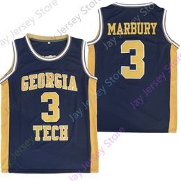 New NCAA College Jersey Georgia Tech Yellow Jackets Basketball 3 Stephon Marbury Navy Size Youth Adult