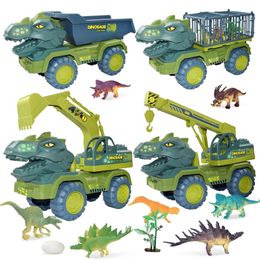 Diecast Model Car Children Dinosaur Transport Toy Oversized Inertial rier Truck Pull Back Vehicle with Gift for Kids Boy 220830