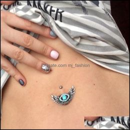 Navel Bell Button Rings D0736-11 8 Colours Mix Wing Style Navel Button Ring Piercing Body Jewlery 1.6X11X5/8 Belly Jewellery Mjfashion Dhpzb