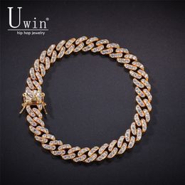 Bangle UWIN 9mm Iced Out Cuban Link Bracelet Zircon Hip Hop Fashion Punk Chain Bling Charms Jewelry 220831