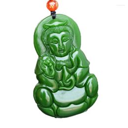 Anhänger Halskette Göttin Schmuckgrüne Nephrite Avalokitesvara Bodhisattva Kwan-yin Patron Saint Halskette