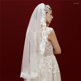 Bridal Veils White Floral Lace Embroidery Wedding 1 Layer Tulle Veil With Comb Accessories Party