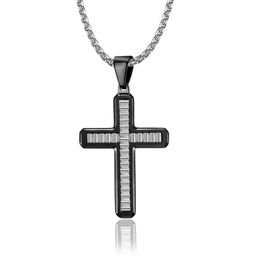 316 Edelstahlanh￤nger Gold und schwarzer H￼fthop -Wellen Getreide Einfacher Stil Cross Religi￶ser Halsketten Schmuck f￼r M￤nner Halsketten