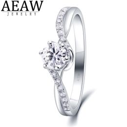 Solitaire Ring Wedding Rings 03ct Round Cut Natural Real 100% Diamomd Engagement Ring Twist Band Halo Style 10K White Gold Certificated 220829