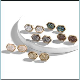 Stud Designer Oval Druzy Drusy Earrings Gold Plated Hexagon Geometry Resin Stud For Women Girl Gift Drop Delivery 2021 Jewellery Dhselle Dhkrl