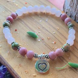 MG1594 Strand 6 mm Rose Quartz Unakite Jasper Bracelet Happy Healthy Pregnancy Wrist Mala Anxiety Relief Yoga Gift Ideas