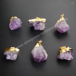 Pendant Necklaces BOROSA 10 Pcs Gold Colour Freeform Amethysts Faceted Point Beads WX018