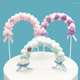 Festive Supplies 1Pc Creative Arch Hair Ball Cake Topper Happy Birthday Party Dessert Decoration For Baby Shower DIY Top Flags