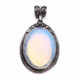 Pendant Necklaces 1pc Tibetan Antique Silver Color Opal Stone Pendants Cabochon Diy With Natural Setting Base Bezel Cameo Tray