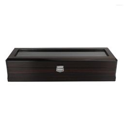 Watch Boxes 6Slot Wooden Display Case Glass Top Wristwatch Storage Box Organiser