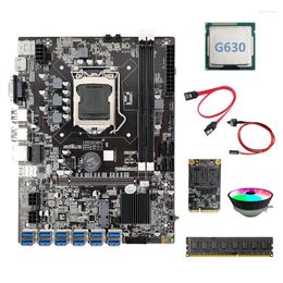 Motherboards B75 BTC Mining Motherboard 12 USB G630 CPU RGB Fan DDR3 8GB 1600Mhz RAM 128G SSD Switch Cable SATA