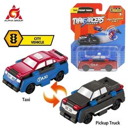 Action Toy Figures Transracers 13 Types 2in1 Transforming City Vehicles Mini Flip Transformed Two Types Pocket Car Kid Toy Birthday Gifts 220830