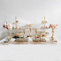 Bakeware Tools 1-15pcs Crystal Cake Stand Set Metal Mirror Cupcake Decorations Dessert Pedestal Wedding Party Display Tray