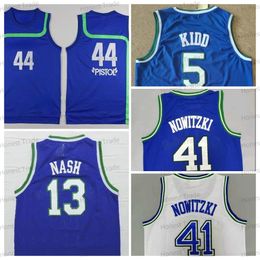 Retro Basketball Jersey 44 Pistol Pete Maravich Blue 41 Dirk Nowitzki Kidd Mens Stitched Jerseys