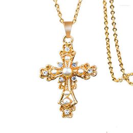 Chains 316L Stainless Steel Baroque Pearl Zircon Cross Pendant Ladies Trend Necklace Women's All-match Jewellery