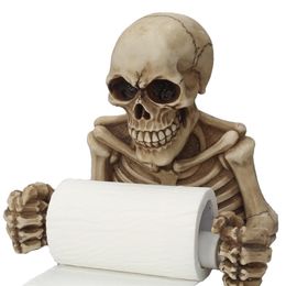 Toilet Paper Holders Creative Skull Statue Roll Holder Wall Mount Resin Sculpture Home Desk Decor Gift Halloween Party Decoration Drop 220830