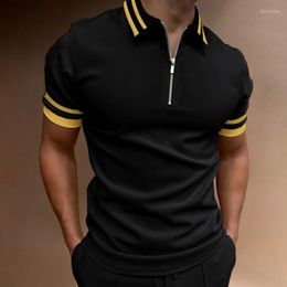 Men's Polos Summer High Quality Men Shirts Street Casual Short Sleeve Turn-Down Collar Zipper Shirt Clothe
